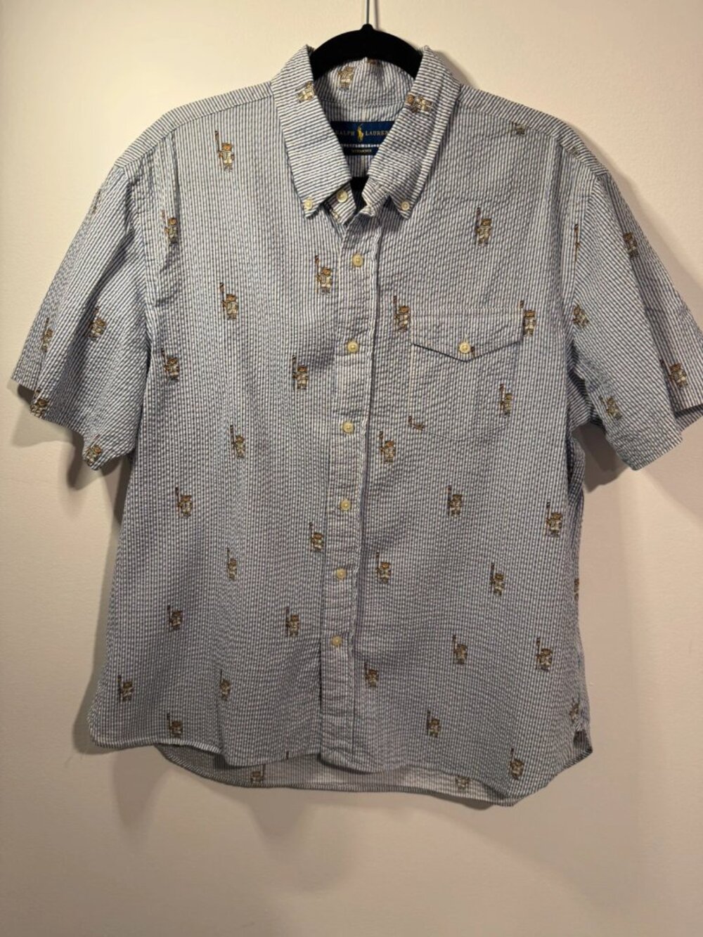 Ralph Lauren Seersucker Short Sleeve Button Down Shirt Size Large